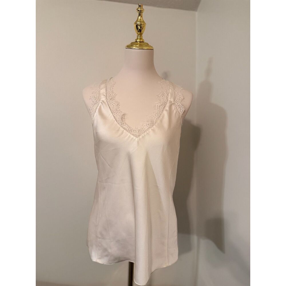 Refuse to Be Ordinary Stella & Dot White Satin Eyelash Lace Camisole Tank Top M